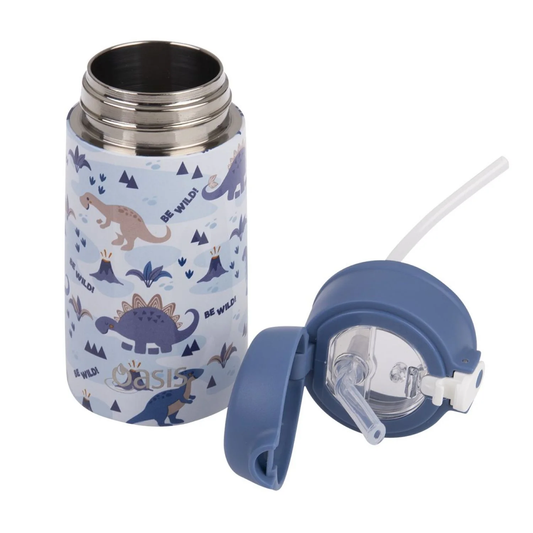 Oasis Kids Water Bottle with Sipper Silicone Straw 400ML (Dino World)