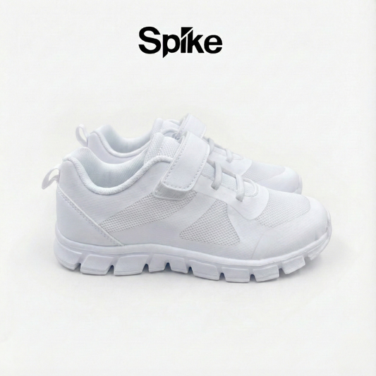 Spike White athletic shoes with a visible brand logo on a white background
