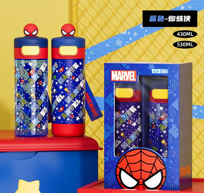Marvel Spiderman Water Bottle Gift Set – 2 Bottles (430ml & 530ml): Insulated & Tritan Plastic